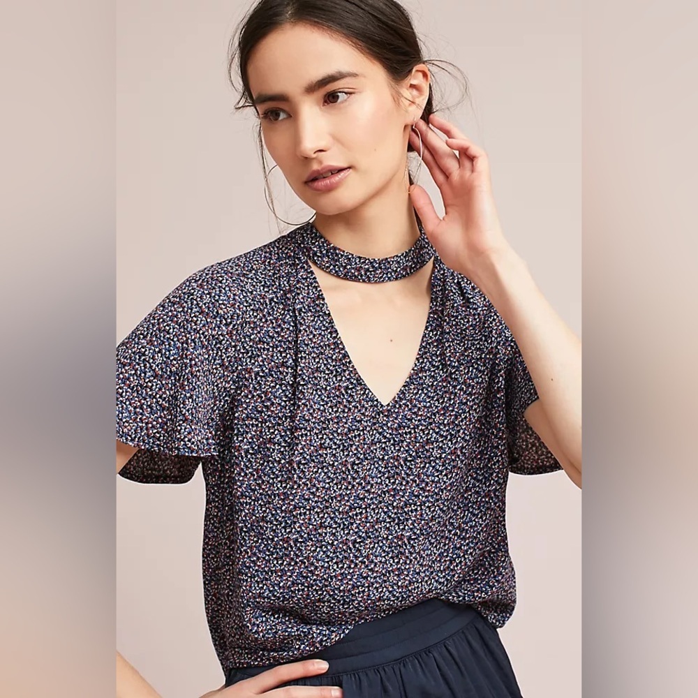 Maeve Anthropologie Floral Print Blouse Size Medium Keyhole Neck Bohemian Top